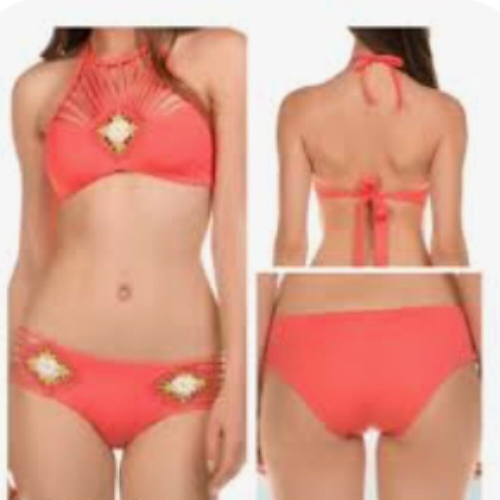 ISABELLA ROSE French Pastry Maui Fit Coral Melon Crochet Bikini Set - Sz S NWT